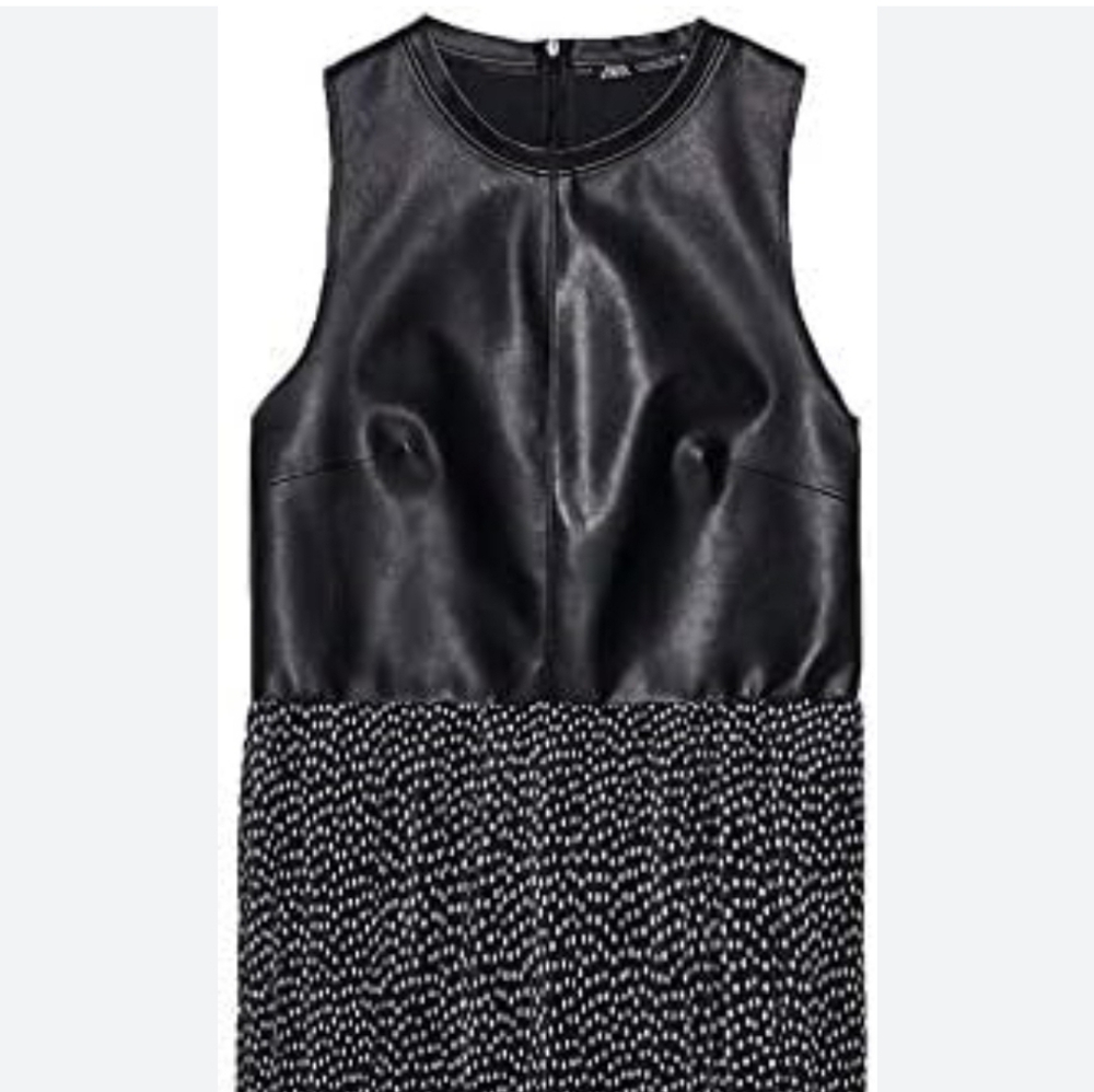 Very chic Zara Faux leather pleated dress!